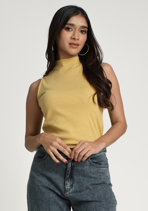 JIANNA HIGH NECK SLEEVELESS YELLOW TEE 